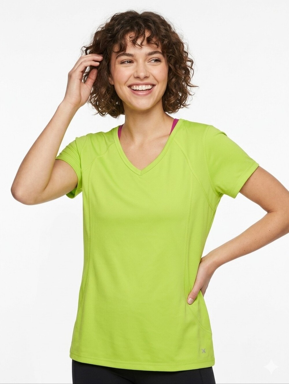 Xersion Neon Lime V-Neck Short Sleeve Active Top